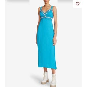 Betsey Johnson Broomstick Pleated Silky Satin Floral Trim Midi